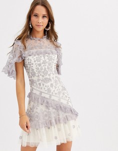 Кружевное платье мини с прозрачными рукавами Needle & Thread-Мульти
