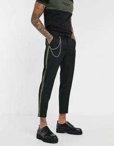 Черные брюки до щиколотки с полосками цвета хаки Mauvais-Черный