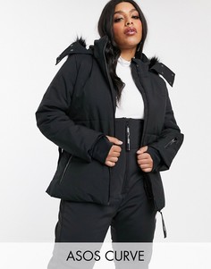 Горнолыжная куртка с поясом и мехом на капюшоне ASOS 4505 Curve-Черный