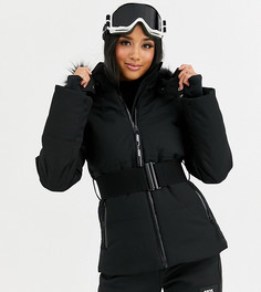 Лыжная куртка с поясом, капюшоном и искусственным мехом ASOS 4505 Petite-Черный