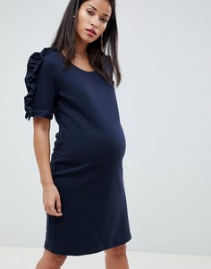 Темно-синее платье миди с отделкой на рукавах Mamalicious maternity-Темно-синий Mama.Licious