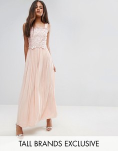 Премиум-платье макси с кружевным топом и плиссированной юбкой Little Mistress Tall-Розовый