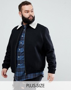 Шерстяная куртка Харрингтон с воротником из искусственного меха Noose & Monkey PLUS-Черный