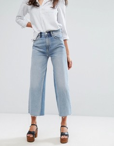 Укороченные выбеленные широкие джинсы с необработанным краем M.i.h Jeans-Синий