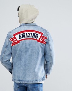 Джинсовая куртка с нашивкой \"Amazing\" на спине Just Junkies-Синий