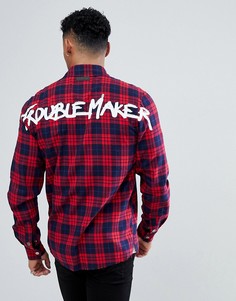 Рубашка в клетку на молнии с надписью \"Trouble Maker\" на спине Just Junkies-Красный