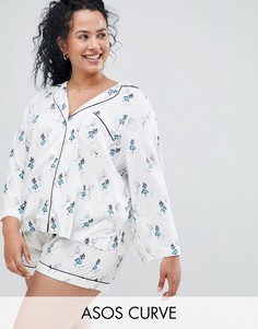 Пижамный комплект из 100% модала с шортами с принтом \"Алиса в стране чудес\" ASOS DESIGN Curve-Мульти