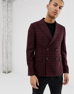 Бордовый узкий двубортный блейзер в ломаную клетку ASOS DESIGN-Красный