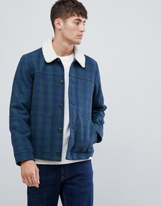 Темно-синяя куртка в клетку с воротником \"борг\" Farah Dunkelf-Темно-синий