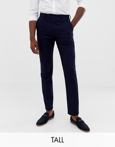 Темно-синие узкие брюки с добавлением шерсти и узором "в елочку" Gianni Feraud Tall-Темно-синий