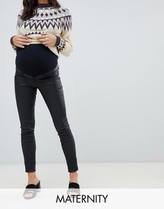 Черные джинсы скинни с покрытием и трикотажной вставкой на поясе для беременных Mamalicious-Черный Mama.Licious