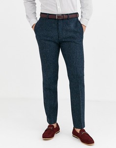 Синие узкие брюки из 100% шерстяного харрис-твида с узором "в елочку" ASOS DESIGN-Синий