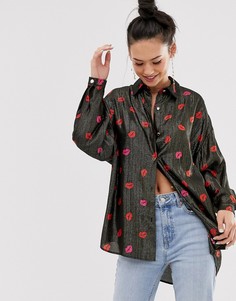 Рубашка в стиле 70-х с принтом губ Sass & Bide-Черный