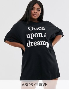 Футболка для сна с надписью \"once upon a dream\" ASOS DESIGN Curve-Черный