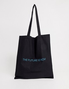 Черная сумка-тоут из органического хлопка с неоновым принтом \"The future is now\" ASOS DESIGN-Черный