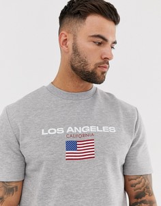 Серый меланжевый свитшот с короткими рукавами и принтом \"Los Angeles\" ASOS DESIGN