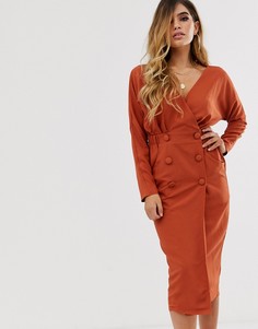 Платье-смокинг миди с запахом ASOS DESIGN-Красный