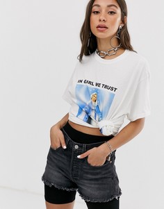 Oversize-футболка с принтом \"in girl we trust\" и отделкой стразами New Girl Order-Белый