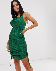 Зеленое платье мини со сборками и принтом "зебра" Lioness-Зеленый