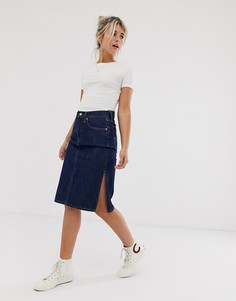 Джинсовая юбка миди с разрезами по бокам Levis-Синий