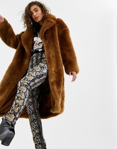 Длинное пальто из искусственного меха Jakke-Коричневый