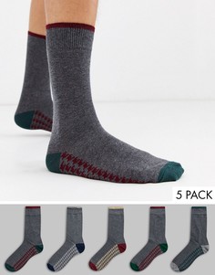 Набор из 5 пар носков с принтом \"гусиная лапка\" Burton Menswear-Серый