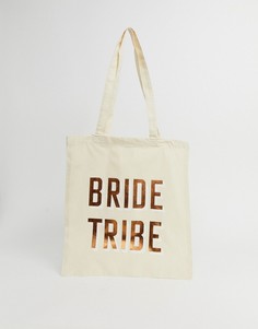Парусиновая сумка-тоут с надписью \"bride tribe\" ASOS DESIGN-Кремовый