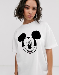 Белая футболка с принтом \"Mickey\" Bershka-Белый