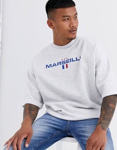 Серый oversize-свитшот с короткими рукавами и надписью "Marseille" ASOS DESIGN