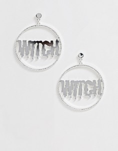 Серебристые серьги для Хэллоуина с надписью "WITCH" Monki-Серебряный