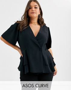 Топ-смокинг с рукавами \"ангел\" ASOS DESIGN Curve-Бесцветный