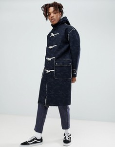 Дафлкот с искусственной овечьей шерстью и камуфляжным принтом ASOS-Черный