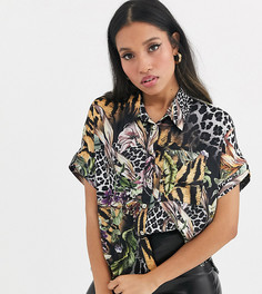 Рубашка с короткими рукавами и принтом "джунгли" River Island Petite-Черный
