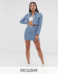 Синяя комбинируемая джинсовая юбка с узором \"пятна далматина\" Missguided-Синий