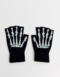 Перчатки без пальцев с принтом скелета руки ASOS DESIGN-Черный