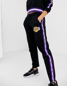Джоггеры с логотипом и полосами по бокам NBA Lakers-Черный