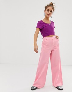 Джинсы с широкими штанинами и цветочной вышивкой Lazy Oaf-Розовый