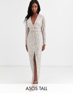 Платье макси с запахом и отделкой пайетками ASOS DESIGN Tall-Золотой