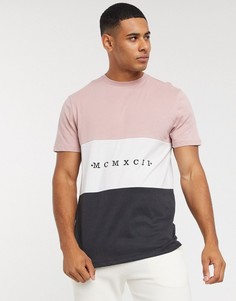 Светло-розовая футболка колор блок с надписью "MCM" New Look-Розовый