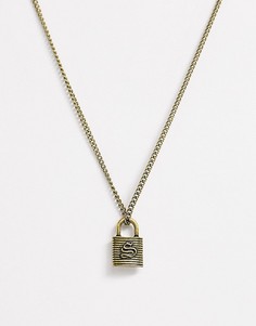 Ожерелье с инициалом \"S\" на подвеске-замке Reclaimed Vintage inspired эксклюзивно для ASOS-Золотой