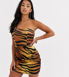 Бархатное платье мини с вырезом-бандо и принтом "зебра" John Zack Petite-Многоцветный