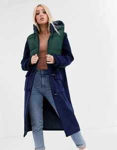 Длинный темно-синий дафлкот с жилетом ASOS DESIGN