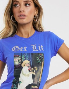 Новогодняя футболка с надписью "get lit glitter" New Girl Order-Синий