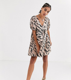 Свободное атласное платье с V-образным вырезом и абстрактным принтом "зебра" Another Reason-Многоцветный