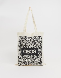 Бежевая сумка-тоут с принтом \"noise\" и списком брендов ASOS DESIGN-Бежевый
