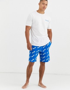 Пижама из футболки с надписью "merci" и шортов ASOS DESIGN-Темно-синий