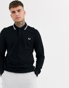 Черная футболка-поло с контрастной окантовкой и длинными рукавами Fred Perry-Черный цвет