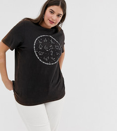 Свободная футболка с принтом \"astrology\" с выбеленным эффектом Daisy Street plus-Черный