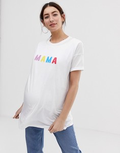 Двухслойная футболка с надписью \"mama\" ASOS DESIGN Maternity Nursing-Белый