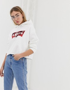 Укороченный худи с рукавами \"летучая мышь\" и логотипом из пайеток Levis-Белый